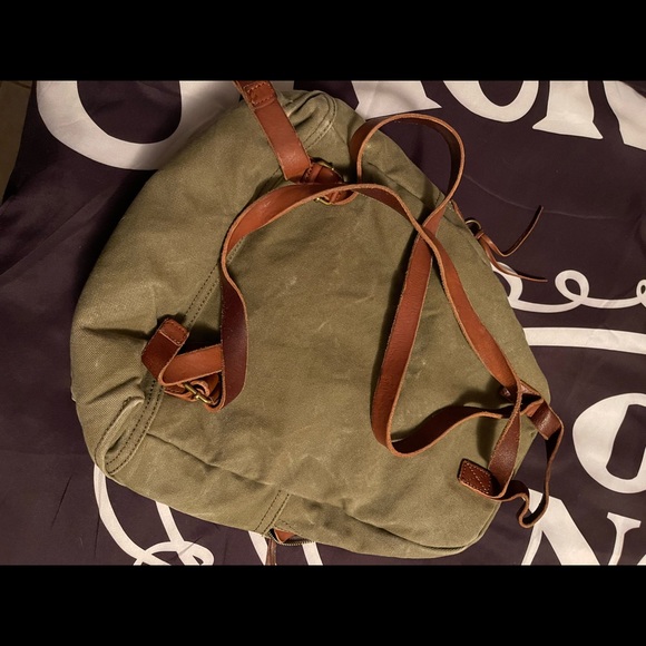 Heavy canvas and leather backpack, army green - Picture 2 of 5